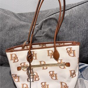 Dooney & Bourke White and Tan Logo Tote